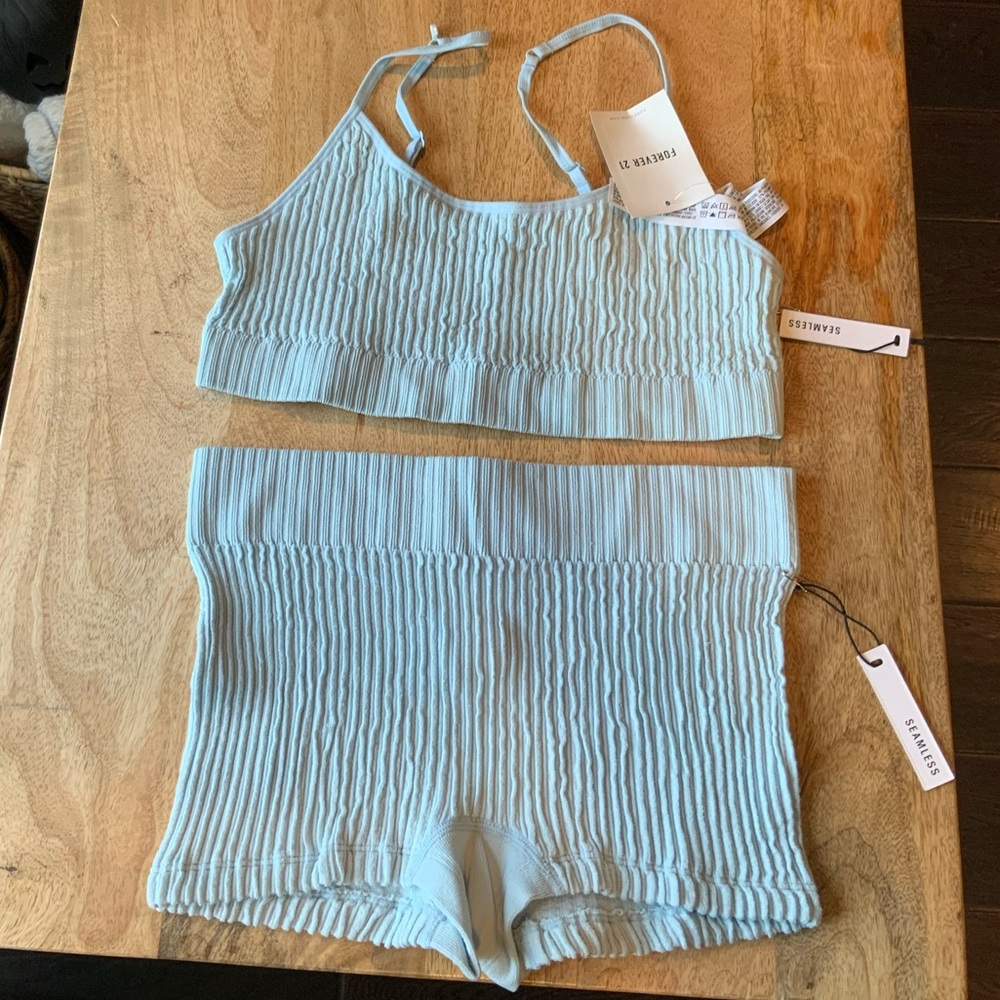 Forever 21 Light Blue Ribbed Bra Set